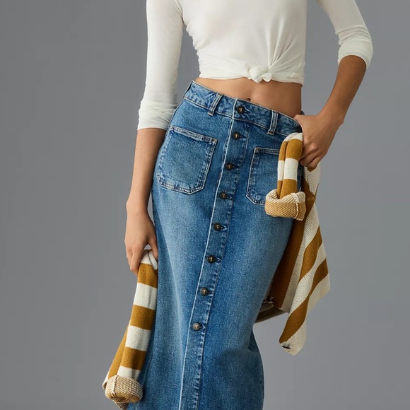 Anthropologie Pilcro Denim Buttondown Pencil Skirt Mini Maxi Stretch Slim Fit - Picture 2 of 7